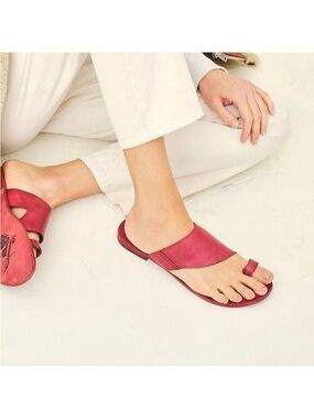 Free People Sant Antoni Red Leather Toe-Loop Slide Sandals